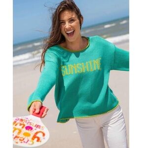 Natural Life Teal and Yellow “Sunshine” Sweater